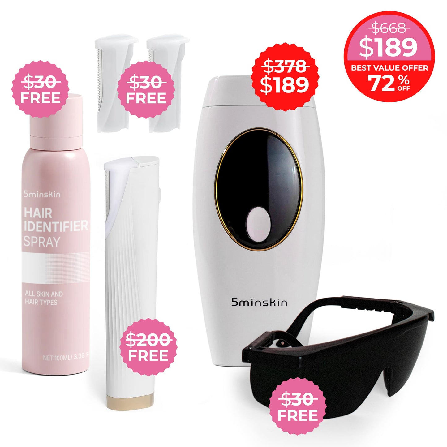5MINSKIN AT-HOME LASER HÅRFJERNING HÅNDSETT - 72% RABATT INTERNASJONALE KVINNEDAGEN SALG + 4 GRATIS GAVER (VERDI $290)